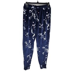 Hale Bob Plush Pajama Pants Blue Poodle Print XS Soft Lounge Cozy Cute